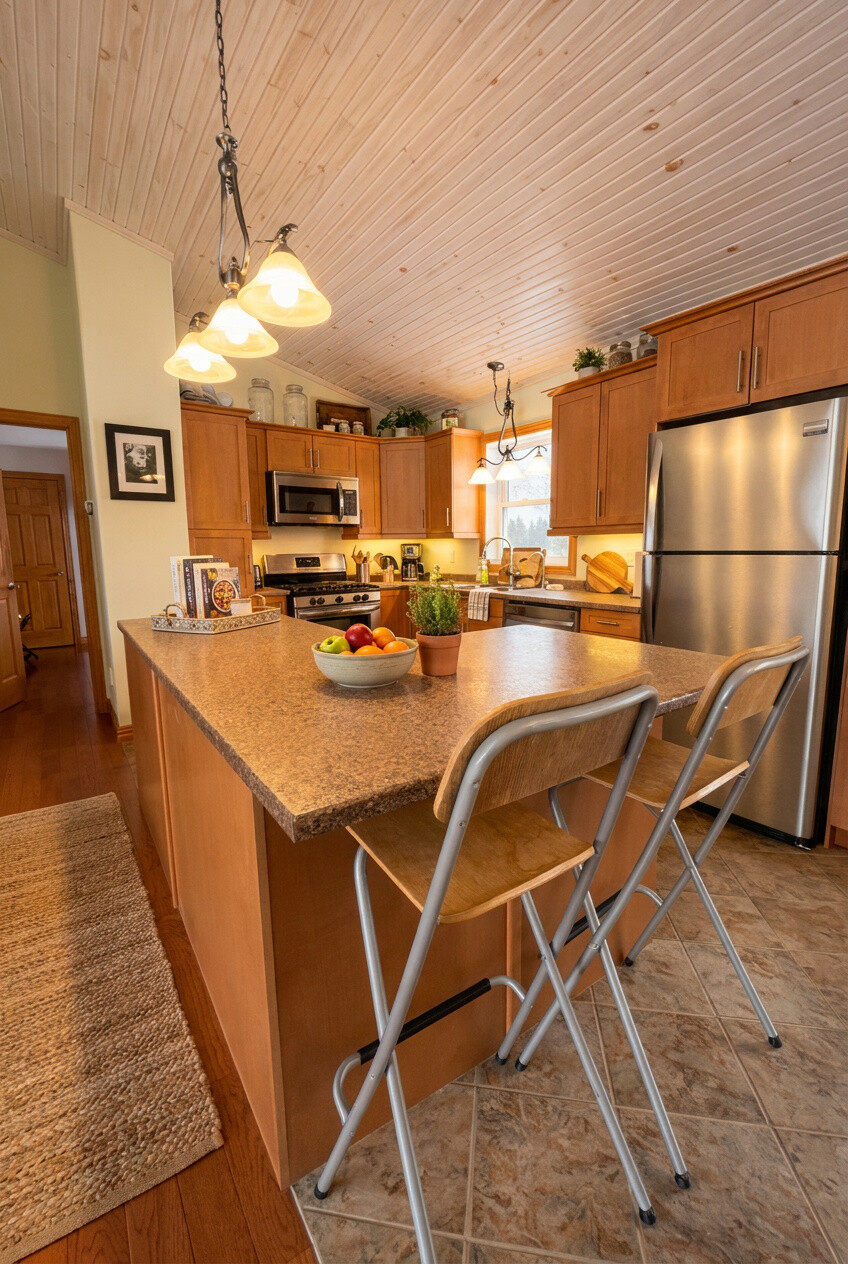 Full kitchen with island seating